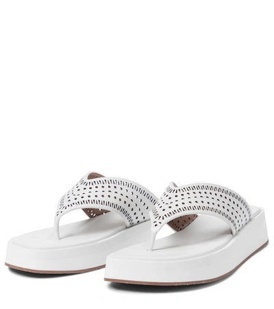 Shop Alaïa Laser-cut Leather Thong Sandals In White