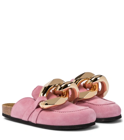 Shop Jw Anderson Embellished Suede Slippers In Pink