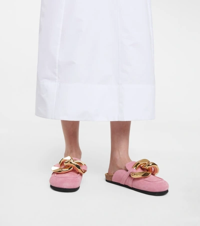 Shop Jw Anderson Embellished Suede Slippers In Pink