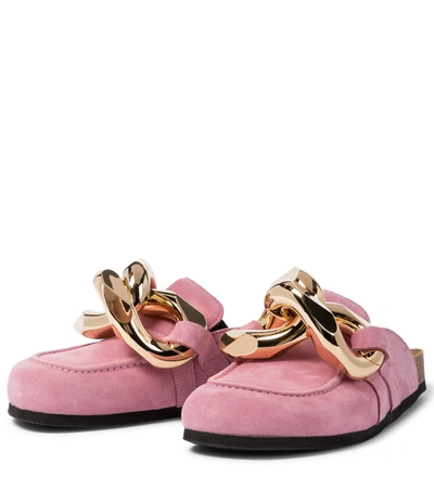 Shop Jw Anderson Embellished Suede Slippers In Pink