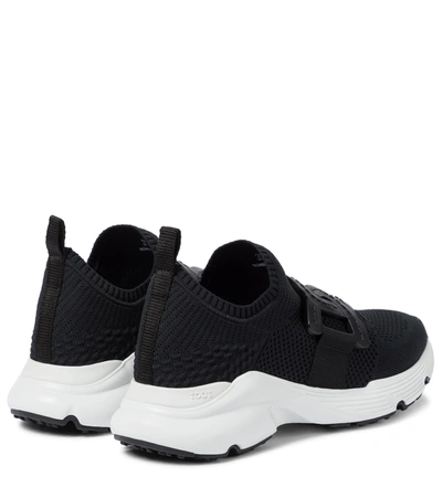 Shop Tod's Leather-trimmed Knit Sneakers In Black