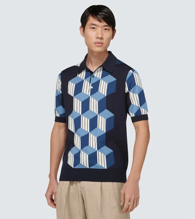 Shop Dolce & Gabbana Silk Intarsia Short-sleeved Polo In Blue