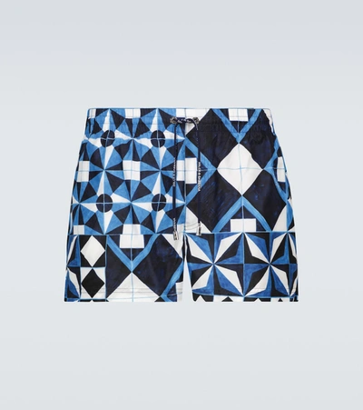 Shop Dolce & Gabbana Majolica Printed Swim Shorts In Blue