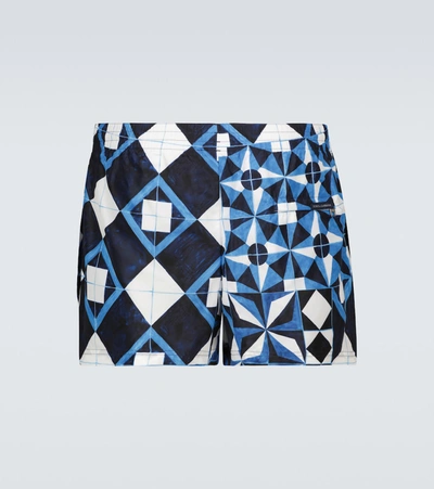 Shop Dolce & Gabbana Majolica Printed Swim Shorts In Blue