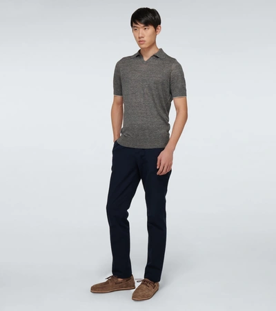 Shop Brunello Cucinelli Fine Knitted Polo Shirt In Grey