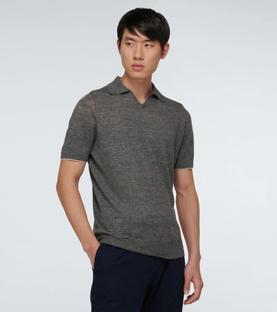 Shop Brunello Cucinelli Fine Knitted Polo Shirt In Grey