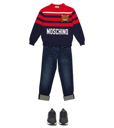 Shop Moschino Intarsia Cotton Sweater In Blue