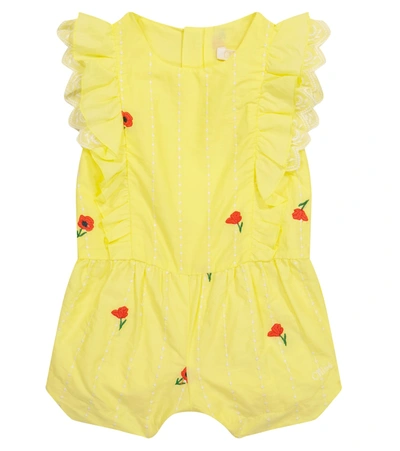 Shop Chloé Baby Embroidered Cotton Bodysuit In Yellow