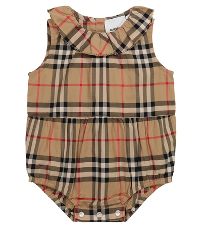 Shop Burberry Baby Vintage Check Cotton Bodysuit In Beige