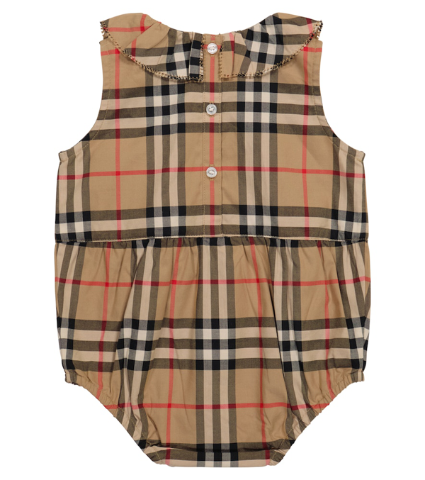Burberry Beige Romper For Babygirl With Vintage Check In Brown Modesens