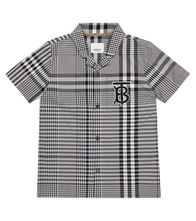 Shop Burberry Logo Checked Cotton Poplin Shirt In Black