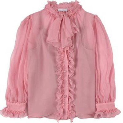 Shop Dolce & Gabbana Pink Silk Ruffle Blouse