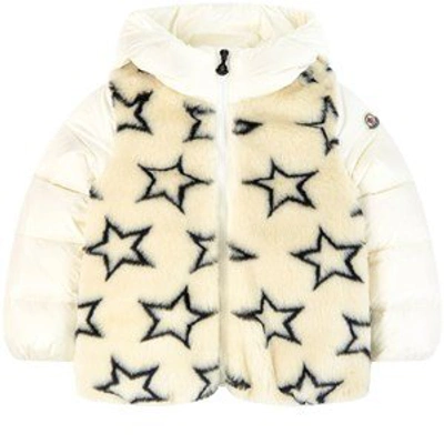 Shop Moncler White Star Puffer Jacket In Cream