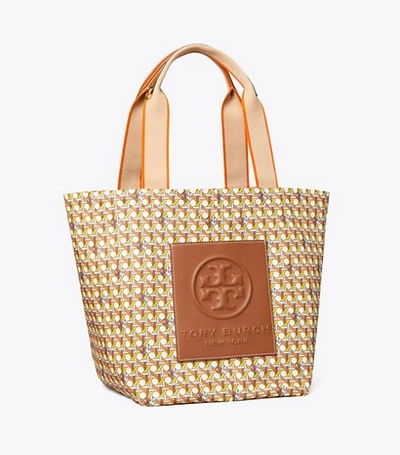 Shop Tory Burch Printed Small Tote Bag In Buttermilk Basketweave