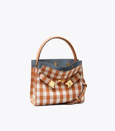 Shop Tory Burch Lee Radziwill Petite Double Bag In Ochre Gingham