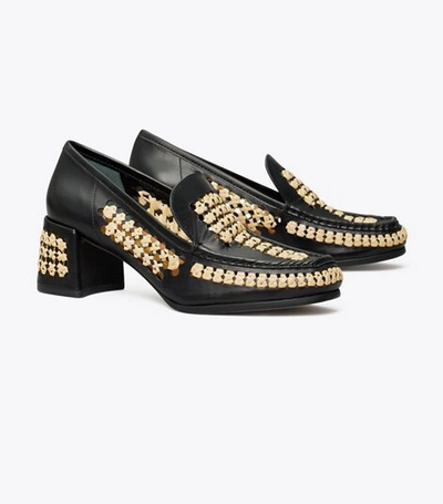 Shop Tory Burch Woven Raffia Loafer In Perfect Black/ Perfect Black/ Oatmeal