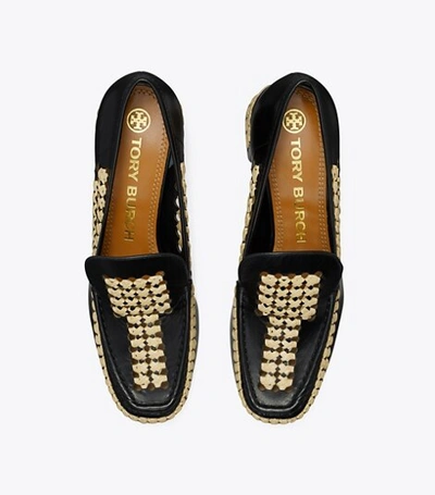 Shop Tory Burch Woven Raffia Loafer In Perfect Black/ Perfect Black/ Oatmeal