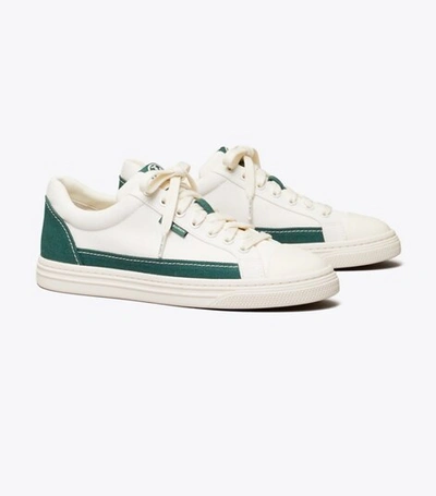 Shop Tory Burch Classic Court Sneaker In Ivory Canvas/ Mineral Green