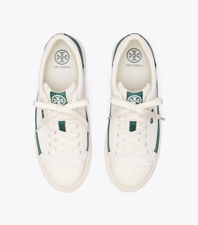 Shop Tory Burch Classic Court Sneaker In Ivory Canvas/ Mineral Green