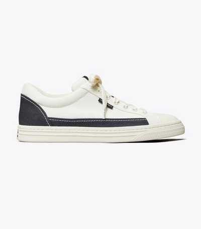 Shop Tory Burch Classic Court Sneakers In Ivory Canvas/ Perfect Navy