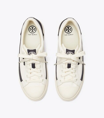 Shop Tory Burch Classic Court Sneakers In Ivory Canvas/ Perfect Navy