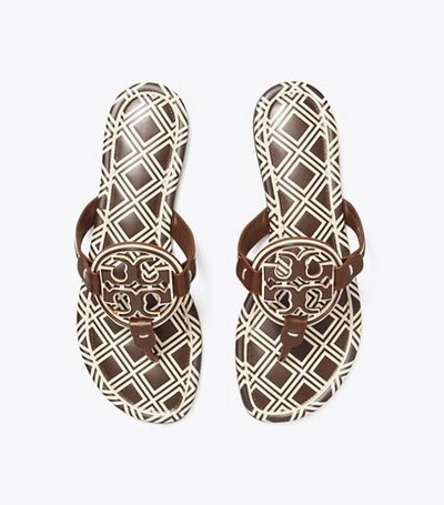 Shop Tory Burch Miller Metal-logo Sandals, Printed Leather In New Ivory / Dark Brown