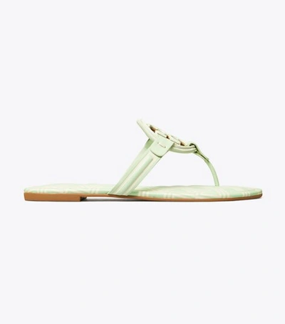 Shop Tory Burch Miller Metal-logo Sandal, Printed Leather In New Ivory / Meadow Mist