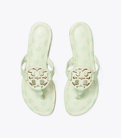 Shop Tory Burch Miller Metal-logo Sandal, Printed Leather In New Ivory / Meadow Mist