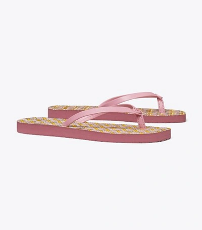 Shop Tory Burch Square-toe Flip-flop In Blushing / Pink Basket Weave Logo Geo