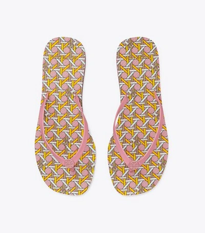 Shop Tory Burch Square-toe Flip-flop In Blushing / Pink Basket Weave Logo Geo
