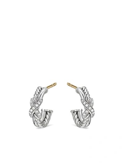 Shop David Yurman Sterling Silver Petite X Diamond Hoop Earrings