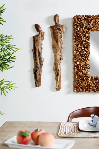 Shop Willow Row Large Rustic Hand-carved Reclaimed Teak Wood Wall Sculptures In Brown