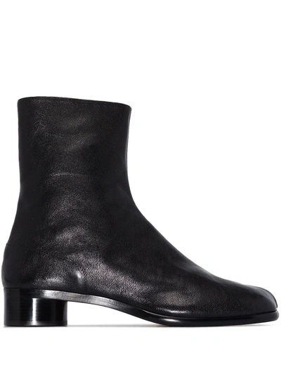 Shop Maison Margiela Tabi Toe Leather Ankle Boots In Black