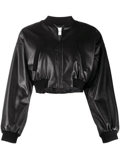 Shop Dorothee Schumacher Cropped Zip-up Faux Leather Jacket In Black