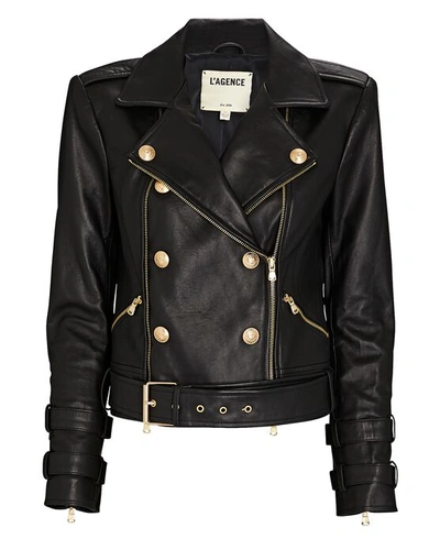 Shop L Agence Billie Double-breasted Leather Jacket In Black