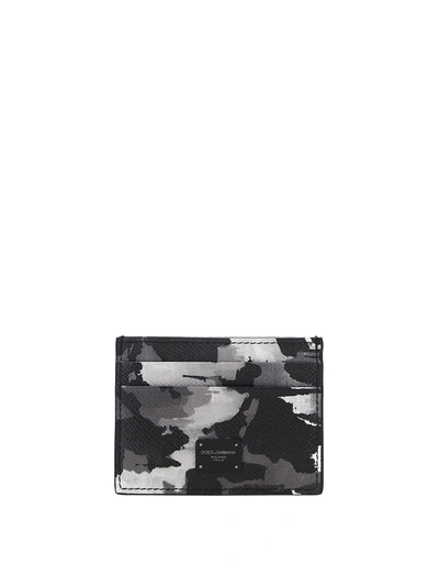 Shop Dolce & Gabbana Camoulfage Leather Card Holder In Black
