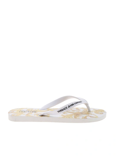Shop Versace Jeans Couture Baroque Print Slippers In White