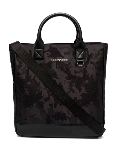 Shop Emporio Armani Jacquard Tote Bag In Black