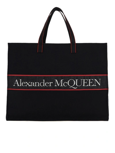 Shop Alexander Mcqueen Selvedge E-w Tote In Black