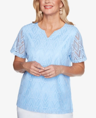 Shop Alfred Dunner Petite Classics Diamond Lace T-shirt In Cornflower