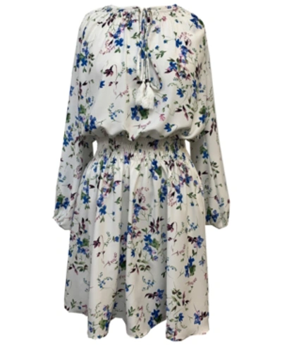 Shop Taylor Petite Tie-neck Smocked Waist Dress In Ivory Azure