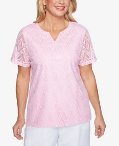 Shop Alfred Dunner Plus Size Classics Diamond Lace Top In Petal