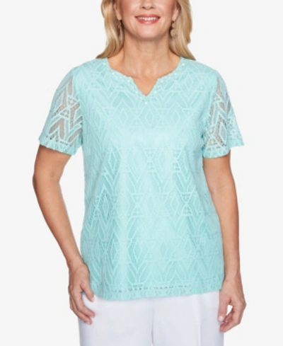 Shop Alfred Dunner Plus Size Classics Diamond Lace Top In Mint
