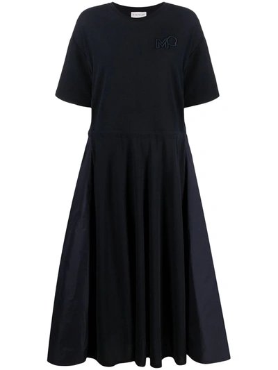 Shop Moncler Panelled Drawstring-waist Midi Dress In Blue