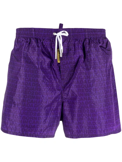 Shop Dsquared2 Monogram Print Swim Shorts In Purple