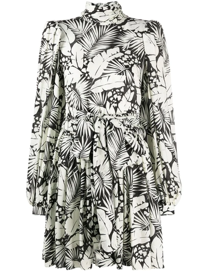 Saint Laurent Tropical-print Fit-&-flare Dress In White