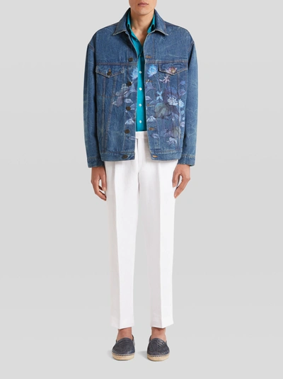 Shop Etro Denim Jacket With Screenprint And Digital Print In Light Blue