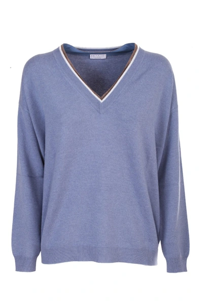 Shop Brunello Cucinelli Light Blue Wool Sweater