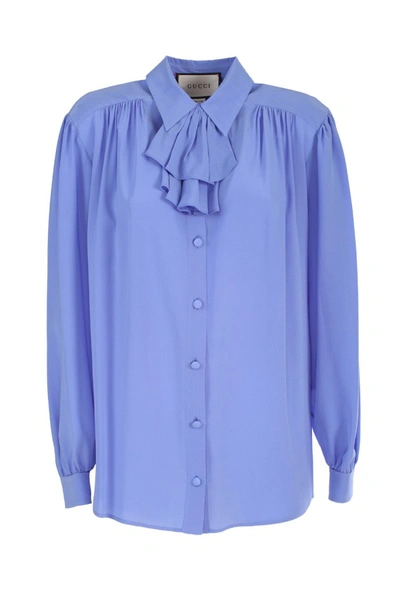 Shop Gucci Light Blue Silk Shirt
