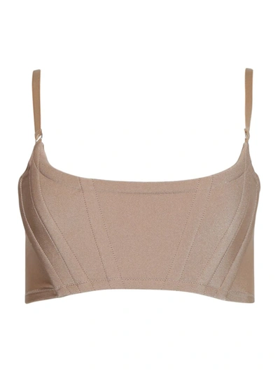 Shop Alexander Wang Cropped Corset Bra With Adjustable Straps In Brown